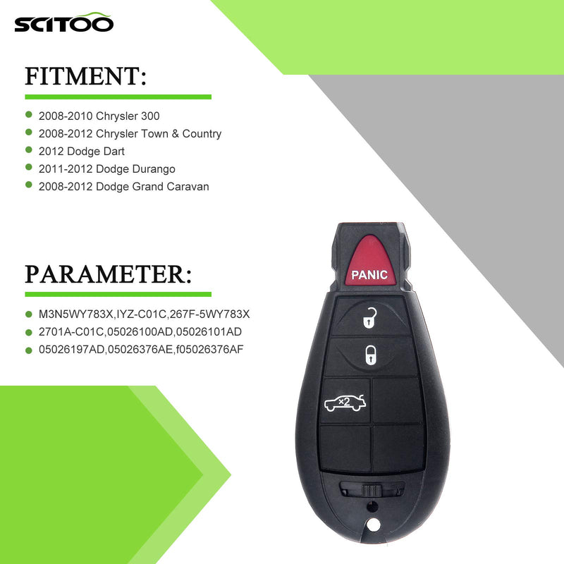  [AUSTRALIA] - SCITOO 1X Keyless Entry Remote Start Transmitter Uncut Key Fob 4 Buttons Replacement fit for Chrysler 300 Dodge Challenger Charger Magnum Jeep Grand Cherokee M3N5WY783X, IYZ-C01C