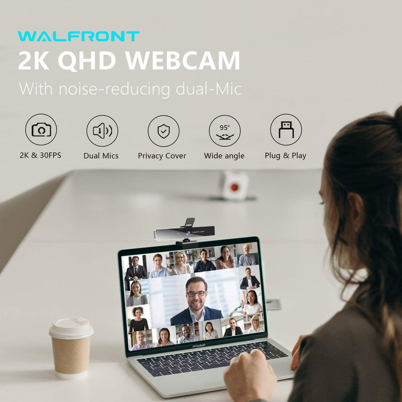  [AUSTRALIA] - 2K Webcam with Microphone, Walfront Web Camera with Privacy Cover for PC Laptop Desktop, Plug and Play Computer Camera for Windows Mac OS, Video Conference, Gaming, Online Classes and Streaming