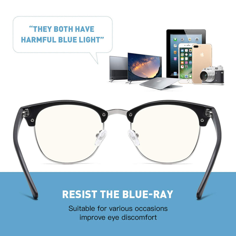 AOMASTE Blue Light Blocking Glasses Retro Semi Rimless UV400 Clear Lens Computer Eyewear For Men Women C2 Matte Black Silver Frame - LeoForward Australia