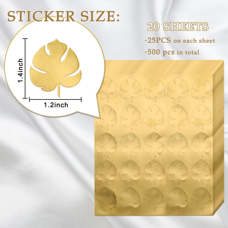  [AUSTRALIA] - Whaline 500Pcs Gold Foil Monstera Stickers Self-Adhesive Monstera Leaves Seal Stickers Tropical Plant Leaf Label Decals for Greeting Invitation Cards Envelope Sealing Birthday Gift Wrapping Supplies