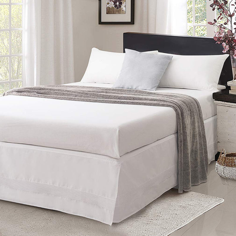  [AUSTRALIA] - Valea Home Bed Skirt with Split Corners Durable Elegant Luxury Dust Ruffle with Pin Tucking 14 inch Tailored Drop, Full, White