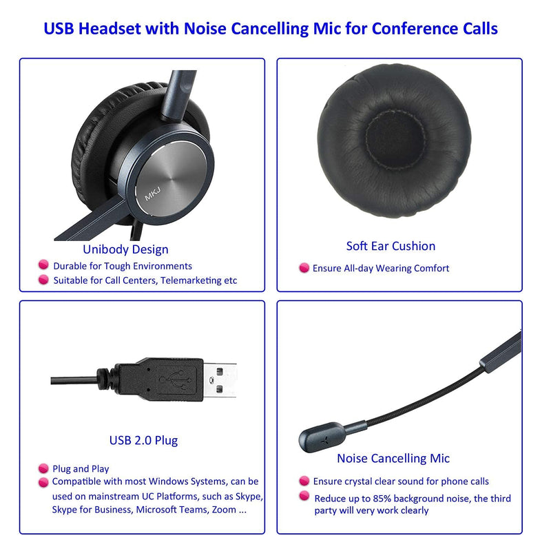  [AUSTRALIA] - USB Headset with Microphone Noise Cancelling Corded Computer PC Headset with Dragon Dictation for UC Softphones Skype for Business Zoom Microsoft Teams Cisco Jabber Zoiper RingCentral 3CX Avaya One X