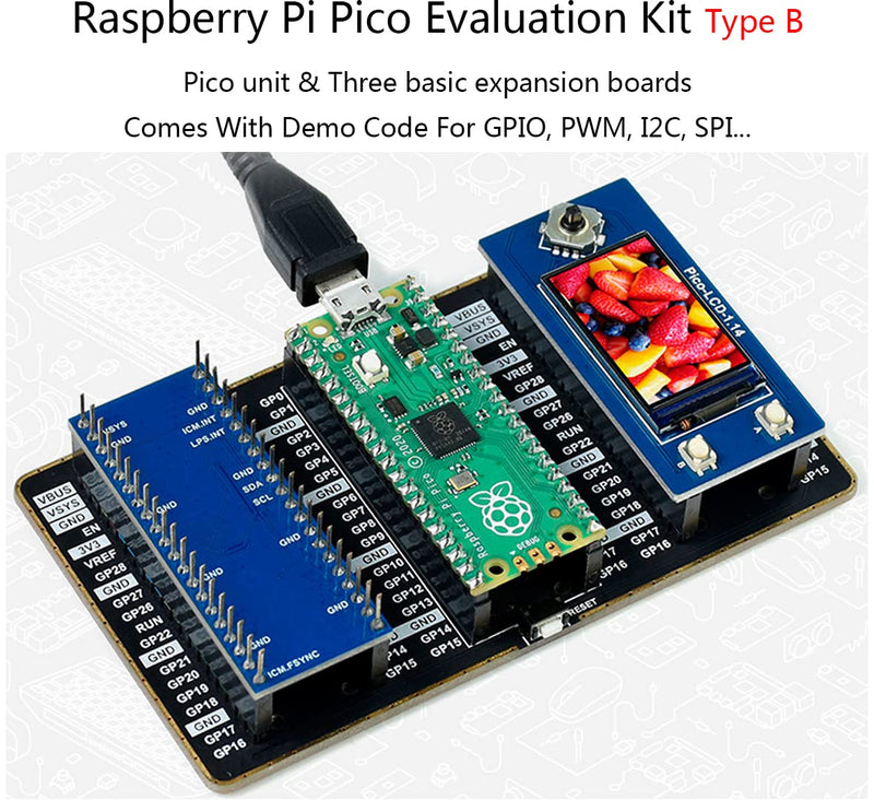  [AUSTRALIA] - Raspberry Pi Pico Evaluation Kit Package B Includes Pico with Pre-soldered Header + 1.14inch Color LCD + 10DOF IMU Sensor + GPIO Expander + Breadboard