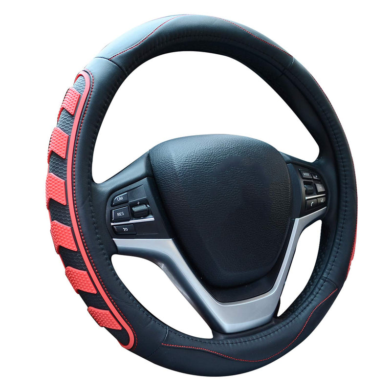 [AUSTRALIA] - Car Steering Wheel Cover with Durable PU Leather, Universal 15 inch Fit for Car Truck SUV, Breathable Anti Slip Auto Steering Wheel Covers for Men and Women, Red
