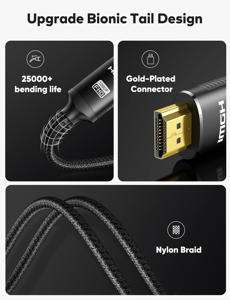  [AUSTRALIA] - HDMI to DVI Cable 6.6FT, High-Speed Bi-Directional DVI-D 24+1 Male to HDMI Male 1080P Nylon Braid Cable,Gold-Plated Adapter,Aluminum Shell,Compatible PC,Blu-Ray,PS3/4/5 and More 6 feet Black