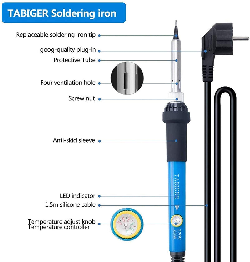  [AUSTRALIA] - TABIGER soldering iron electronic with adjustable temperature 200-450 °C, 3rd version, soldering set soldering iron adjustable, digital soldering iron soldering station 220 V, 60 W