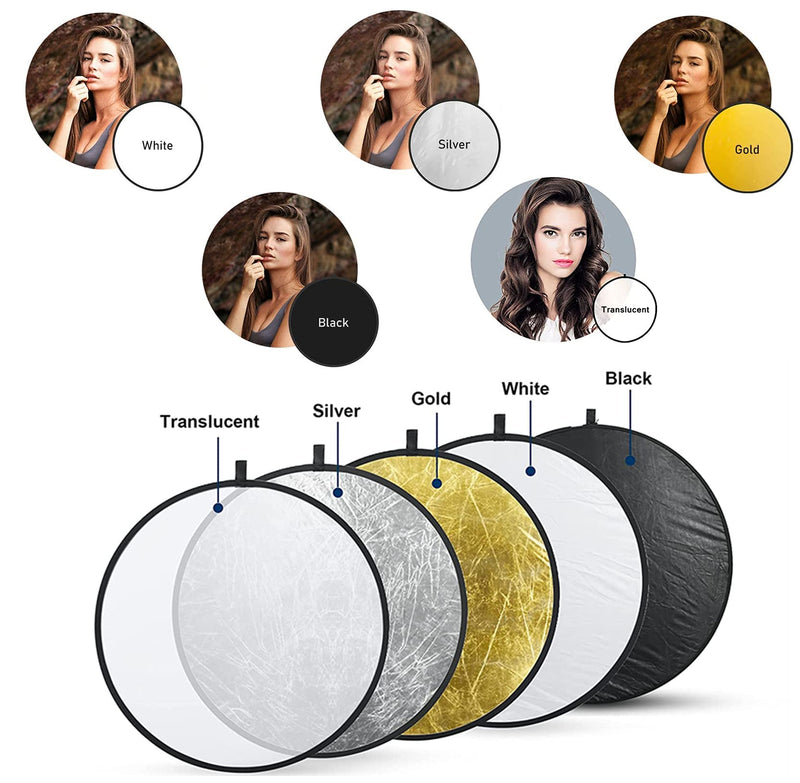  [AUSTRALIA] - Photography Light Reflectors HiYi 80cm/32inch 5-in-1Collapsible Background Diffuser Panel Camera Photo Disc Outdoor Light Reflector Diffuser Accessories(Silver/Gold//Translucent/White/Black) 32inch/80cm