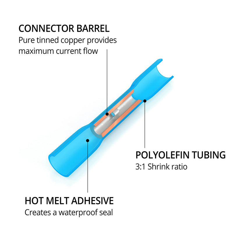  [AUSTRALIA] - Wirefy 150 PCS Heat Shrink Butt Connectors Blue 16-14 AWG - Marine Grade Butt Connectors - Wire Butt Splice Connectors - Electrical Waterproof Heat Shrink Butts