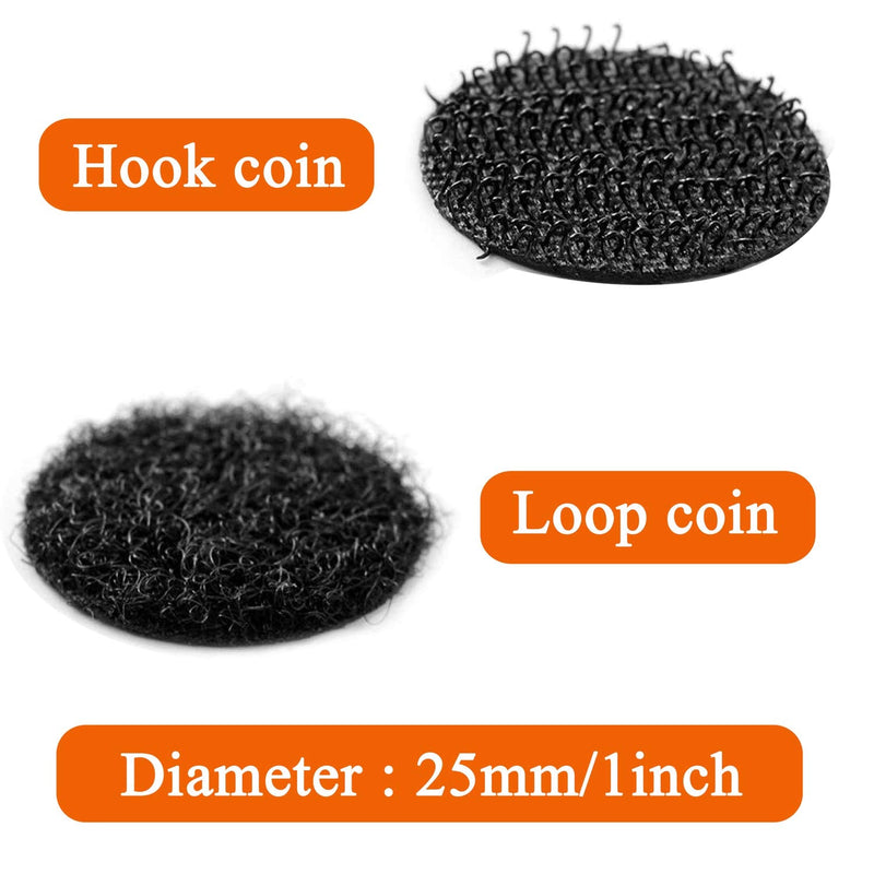  [AUSTRALIA] - 160pcs Hook and Loop Dots Self Adhesive Dots 25mm/1inch Round Self Adhesive Coins Sticky Back Tape Strips Fabric Fastener Light Weight Magic Super Sticky Strong Hold for Home, DIY (Black, 80 Pairs) 160PCS