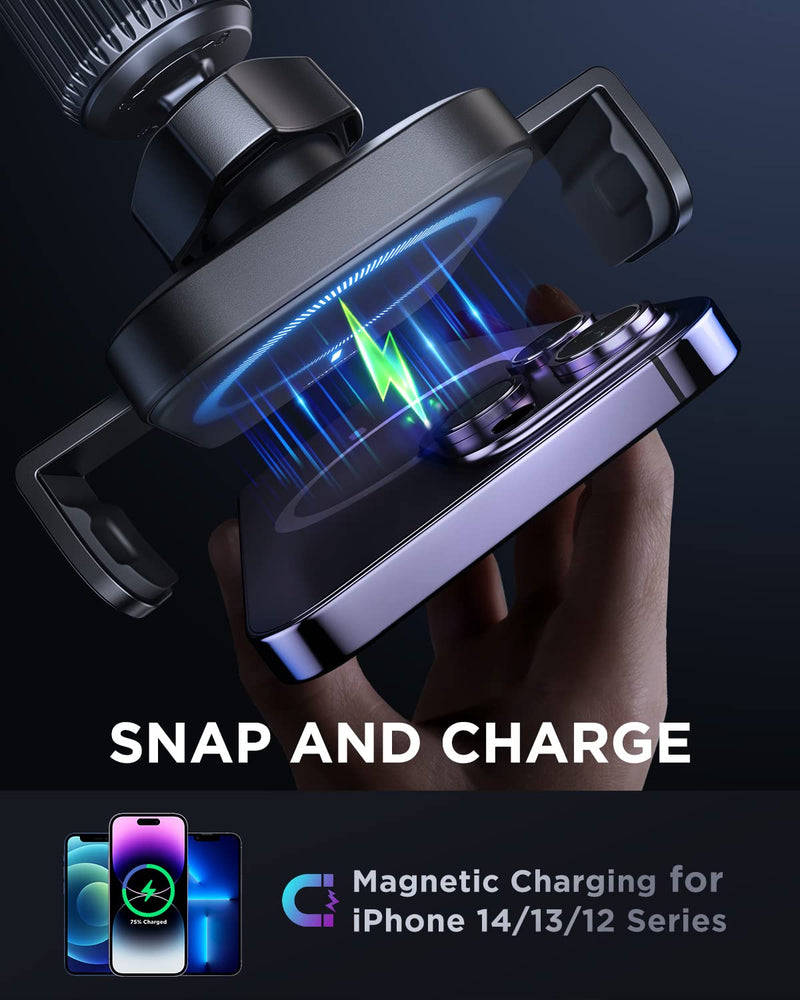  [AUSTRALIA] - Magnetic Wireless Car Charger Mount, Compatible with MagSafe Car Mount Charger for iPhone 14 13 12 Pro Max Plus Mini, Auto Clamping (Power Supply not Included) Black