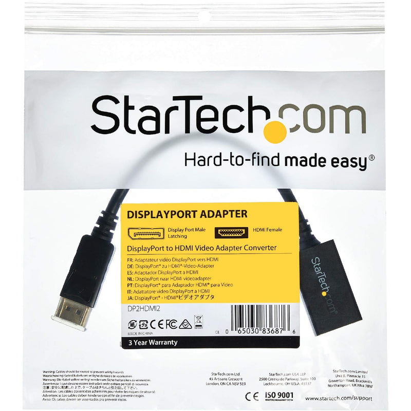 StarTech.com DisplayPort (Male) to HDMI (Female) Adapter Converter - 1920x1200 - Latching DP Connector - DisplayPort Laptop or Desktop to HDMI (Female) to Connect HDMI Monitor/ Video Cable (DP2HDMI2) 8 inches Single - LeoForward Australia