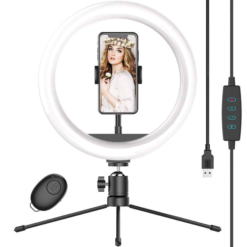  [AUSTRALIA] - 10" Selfie Ring Light with Tripod Stand & Phone Holder, Dimmable Desk LED Makeup Ring Light for Live Streaming/Zoom Meetings/YouTube Video/Vlog, Compatible with Smart Phones 10 INCH