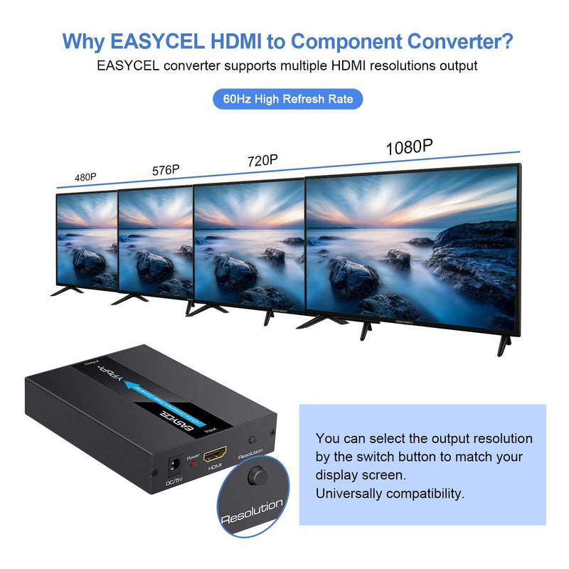  [AUSTRALIA] - HDMI to Component Converter with Scaler Function, EASYCEL Aluminum 1080P HDMI to YPbPr, HDMI to RGB 5RCA Scaler Converter, HDMI Input to Component YPbPr Output Converter
