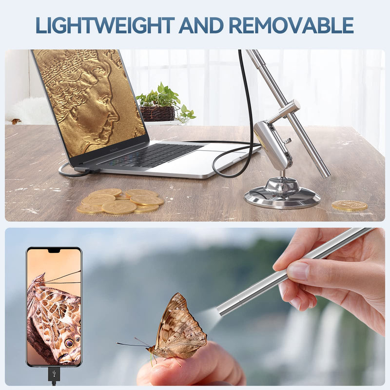  [AUSTRALIA] - USB Digital Microscope, 10DM True 200x Magnification Handheld Microscope with Metal Stabilizer, Compatible with PC & Android Device