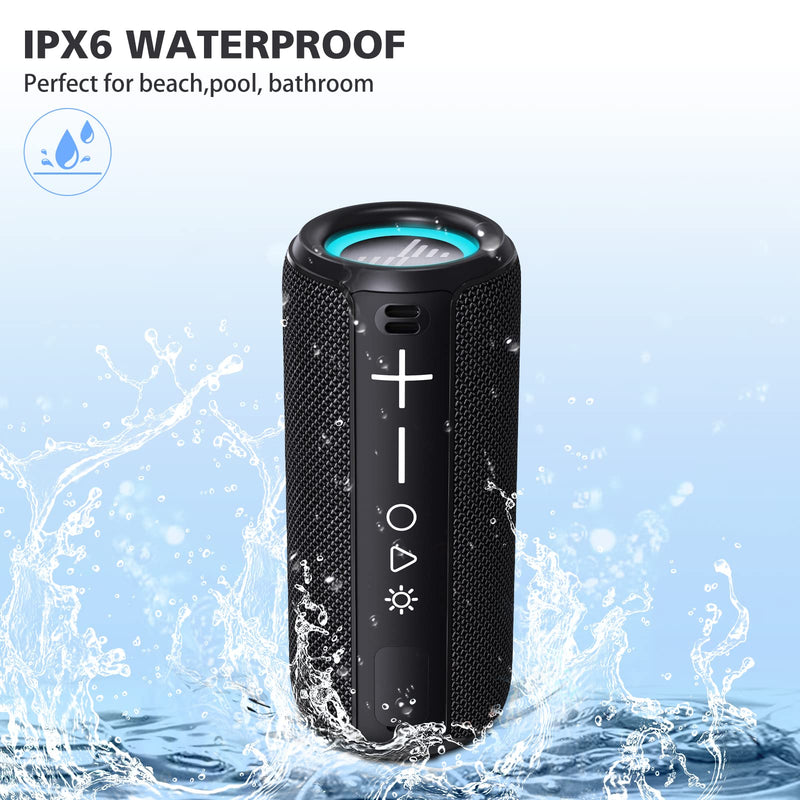  [AUSTRALIA] - LENRUE Bluetooth Speaker, Portable Wireless Speaker, Waterproof Outdoor Speakers with LED Light,HiFi Stereo Sound, 24H Playtime,Gift for Men and Woman to Beach,Pool, Bike, Shower Black