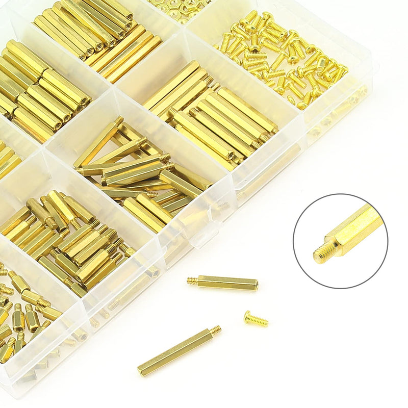  [AUSTRALIA] - HELIFOUNER 322 Pieces M2 Male Female Hex Brass Spacers Standoffs Screws Nuts Assortment Kit, Threaded Pillar for Printed Circuit Board Motherboard M2 Brass Standoff Set