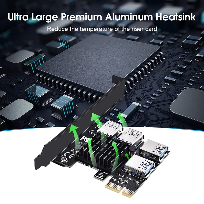  [AUSTRALIA] - ELUTENG PCIE 1 to 4 Ports PCI Express 16X Slots Riser Card USB 3.0 PCI-E Adapter Board Multiplier Port GPU Extender Miner Riser Card for BTC Bitcoin Miner Mining