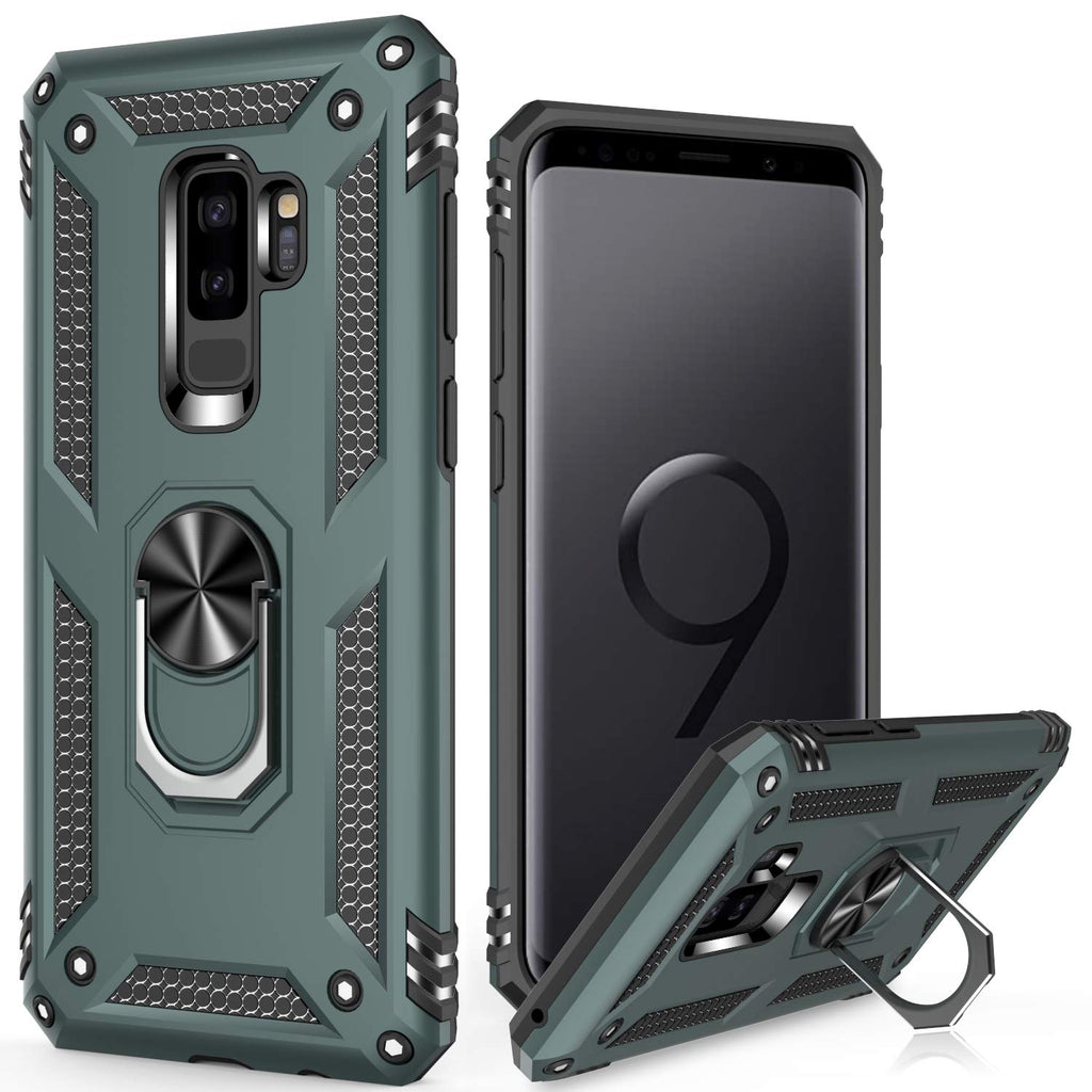  [AUSTRALIA] - LUMARKE Galaxy S9+ Plus Case,Pass 16ft Drop Test Military Grade Heavy Duty Cover with Magnetic Kickstand Compatible with Car Mount Holder,Protective Phone Case for Samsung Galaxy S9 Plus Pine Green