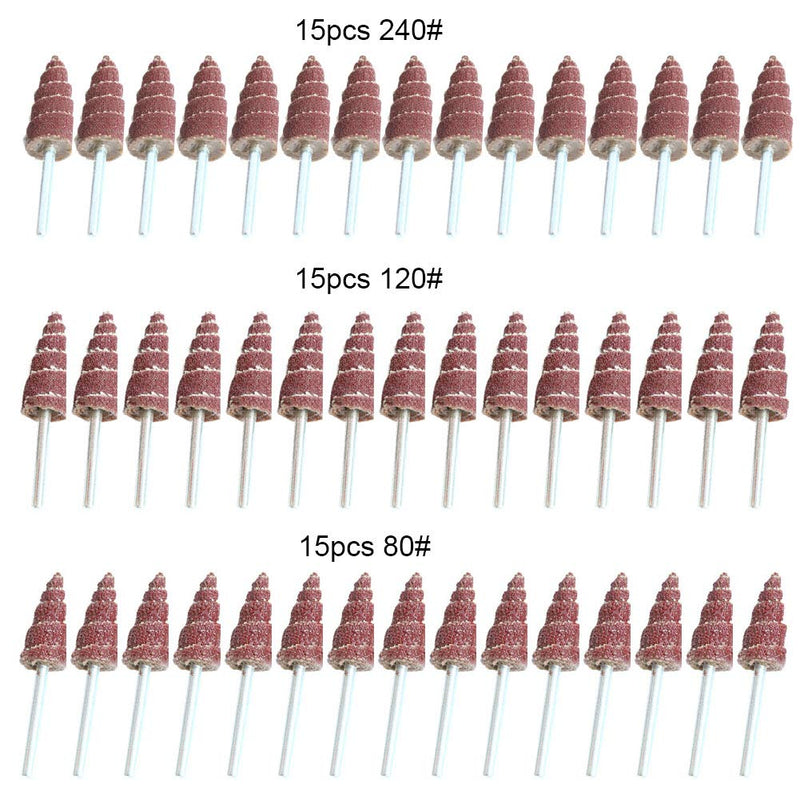  [AUSTRALIA] - 3x10 mm Cone Shape Abrasive Flap Wheel,Sandpaper Grinding Head for Rotary Tool, 3mm Shank 45Pcs,Used for Groove, Gap, Corner polishing