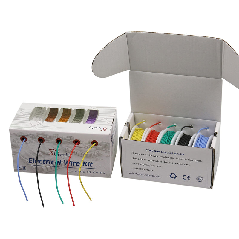  [AUSTRALIA] - Striveday™ 30 AWG Flexible Silicone Wire Electric wire 30 gauge Tinned Copper Hook Up Wire 300V Cables electronic stranded wire 150℃ cable electrics DIY BOX-1 30AWG Silicone wire Box1=Red+Blue+Green+Yellow+Black