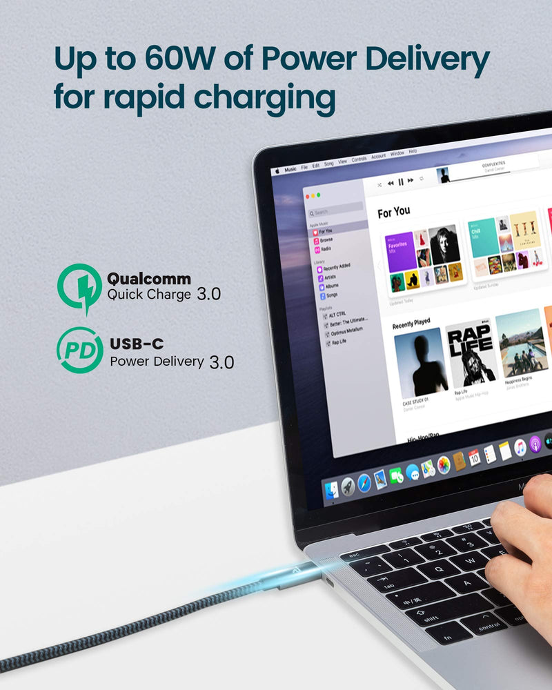 RAMPOW 60W USB C to USB C Cable 3.3ft - USB 3.1 Type C to Type C Cable - PD Charger Cable for MacBook Air/Pro 2015+, iPad Pro 2018/2019/2020, Samsung S20/S10/S9/S8 and More - Space Gray 3.3 Feet 1 - LeoForward Australia
