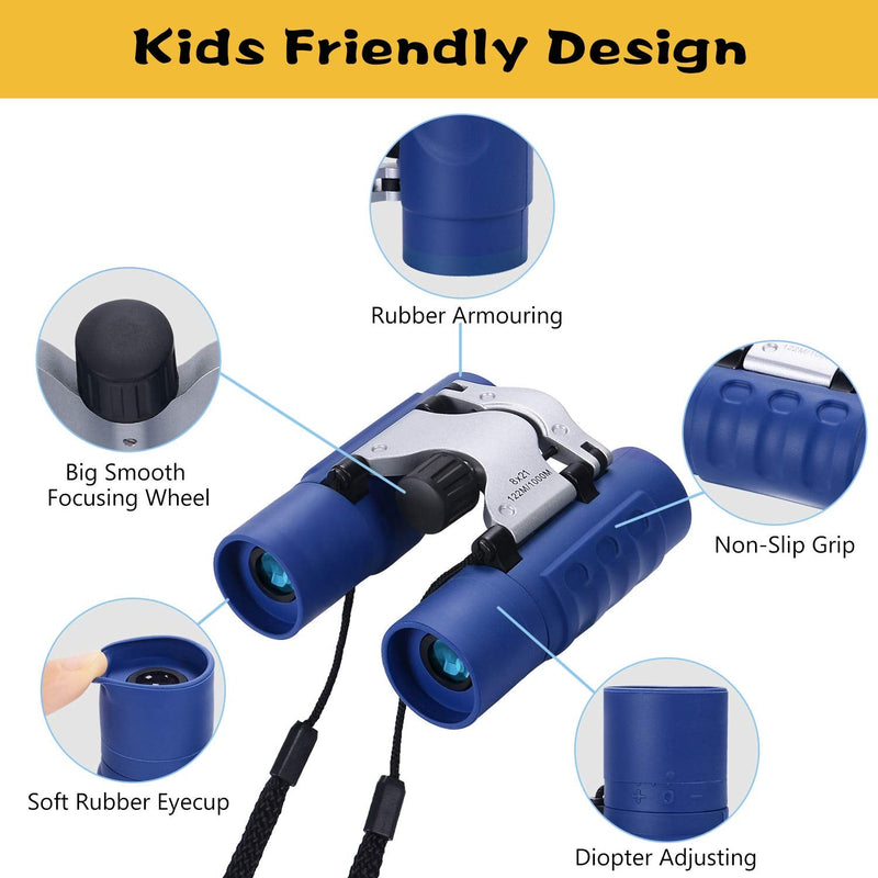  [AUSTRALIA] - Kids Binocular Easter Gifts for 4-12 Years Old Boys Girls Real Compact Binoculars 8x21 Toys Presents for Kids Age 5 6 7 8 10+ Bird Watching, Camping, Hiking Blue
