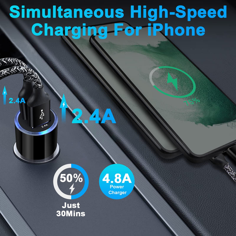 [AUSTRALIA] - USB Car Charger, 2Pack 4.8A Fast Charging Dual Port USB Cigarette Lighter Adapter for iPhone 14 13 12 11 Pro Max SE XR X 8 7 6, iPad, Samsung Galaxy S22 S21 S20 S10 S9 S8 S7 A10E A51,Android,Kindle