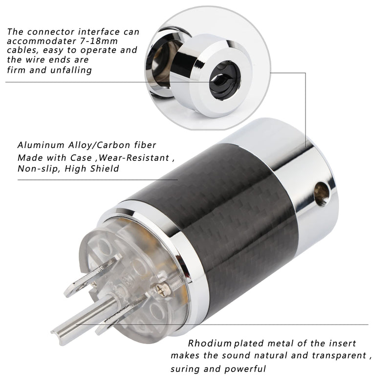  [AUSTRALIA] - Hi-End US AC Black Carbon Fiber Transparent Power Plug Connector 10A/250V~15A/125V Audio Grade Power Connector, IEC320 C13 Connector HiFi DIY(One Pair，Rhodium Plated) Rhodium Plated