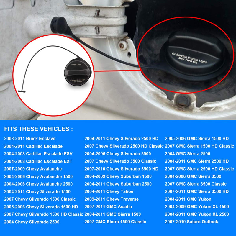  [AUSTRALIA] - Gas Cap, Fuel Tank Cap Replaces GT330, 20915842 for Chevy Avalanche Silverado Suburban Tahoe Traverse, GMC Acadia Sierra Yukon, Buick Enclave, Cadillac Escalade, Saturn Outlook, Years 2004-2011