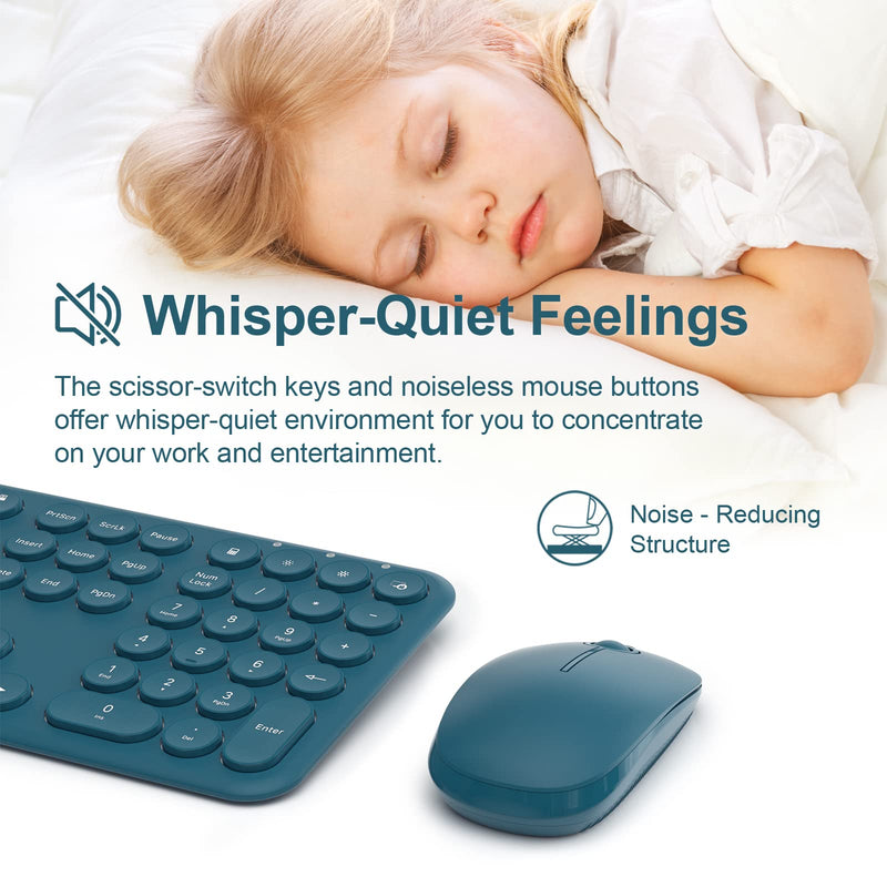  [AUSTRALIA] - Mobifice Cute Keyboard and Mouse Wireless for PC Computer/Laptop/Windows/Mac/Tablets/Apple iPad, Ultra-Thin 2.4GHz USB Cordless Full-Sized Silent Retro Computer Keyboard Mouse Combo (Blue) Teal Blue