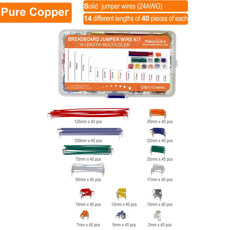  [AUSTRALIA] - Makeronics 560 Pieces Jumper Wire Kit with 14 Lengths for Breadboard Prototyping Solder Circuits | Electronics Experiment | Arduino or Raspberry Pi or Jetson Nano | Storage Box 560 PCS