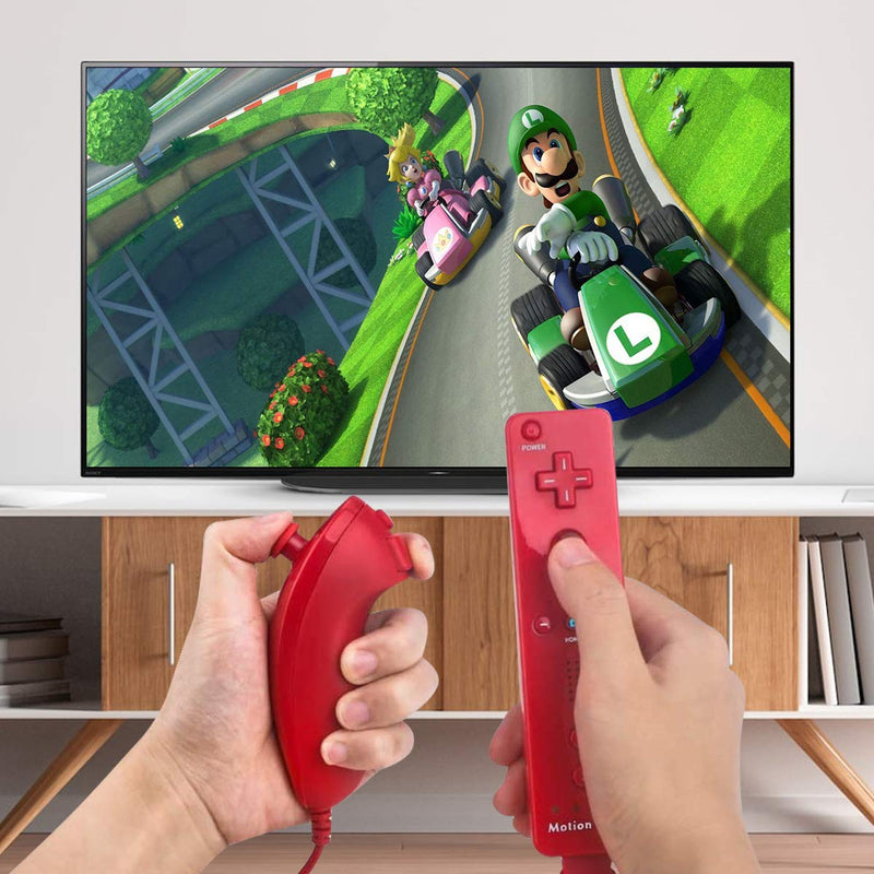  [AUSTRALIA] - Wii Wireless Remote Motion Controller, Built-in Motion Plus Controller Remoto e Nunchuck con Custodia in Silicone per Wii (Red) Red