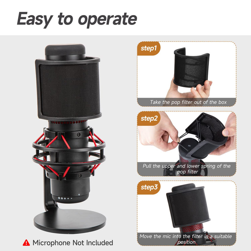  [AUSTRALIA] - WIBOND Mic Pop Filter Compatible with HyperX QuadCast S Mic- Metal Mesh Pop Filter shield Microphone Windscreen Foam Cover Mic Shield Mask