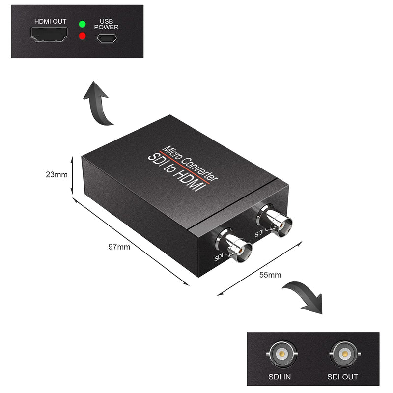 [AUSTRALIA] - Rybozen SDI to HDMI Video Micro Converter with Audio Embedder,SDI to HDMI Adapter for SD-SDI, HD-SDI and 3G-SDI Signals,Auto Format Detection