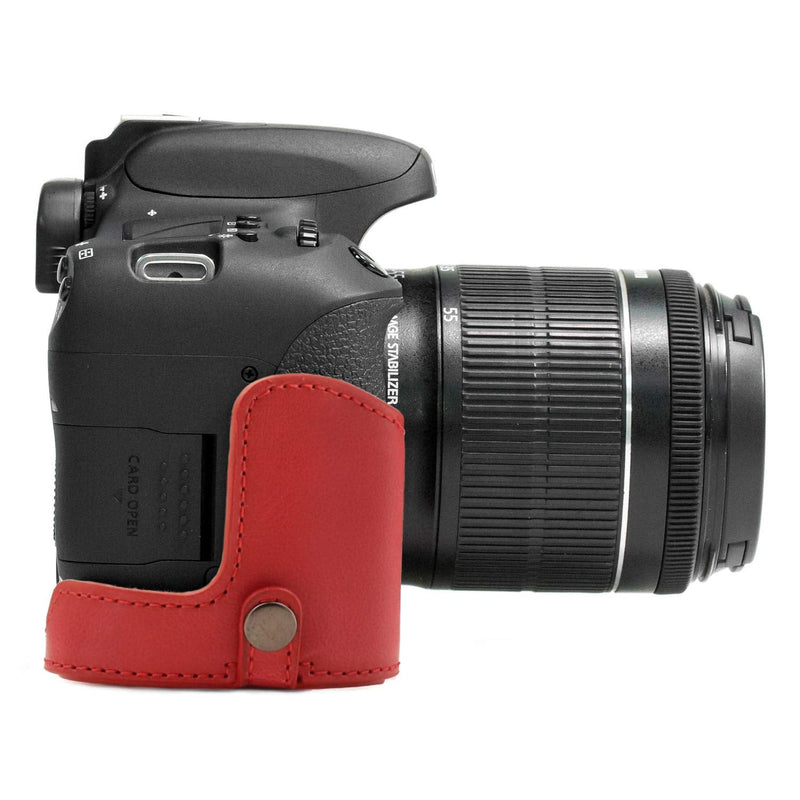  [AUSTRALIA] - MegaGear MG1554 Canon EOS Rebel T6s, 8000D (18-55mm) Ever Ready Leather Camera Case and Strap - Red, Compact