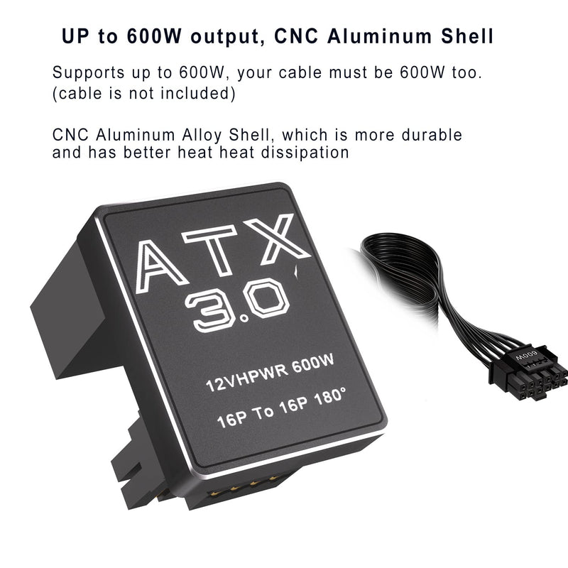  [AUSTRALIA] - 12VHPWR 180 Degree Angled Adapter: Aluminum ATX 3.0 16 Pin GPU Power Connector 600W Pcie5.0 Power Adapter for 12+4pin RTX 3090Ti 4070Ti 4080 4090 Graphic Card GPU (Type B) Type B