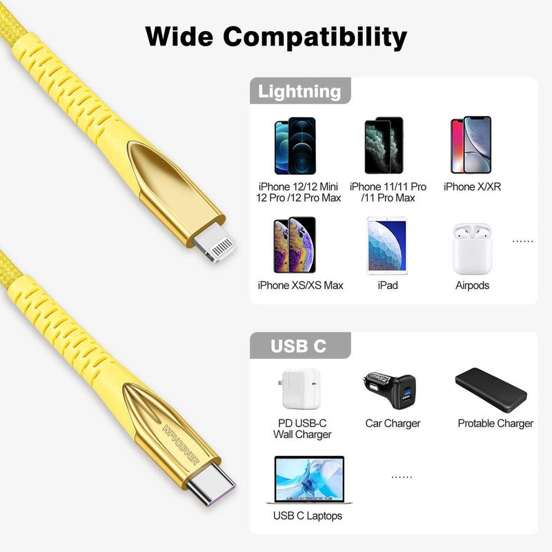  [AUSTRALIA] - USB-C to Lightning Cable [MFI Certified]10FT/3M iPhone 12 WFVODVER Nylon Braided Type C Fast Charging Cable Compatible with iPhone 12/12Mini/12 Pro/11/11Pro/11 Pro Max/X/XS/XR/XS MAX (Gold) Gold
