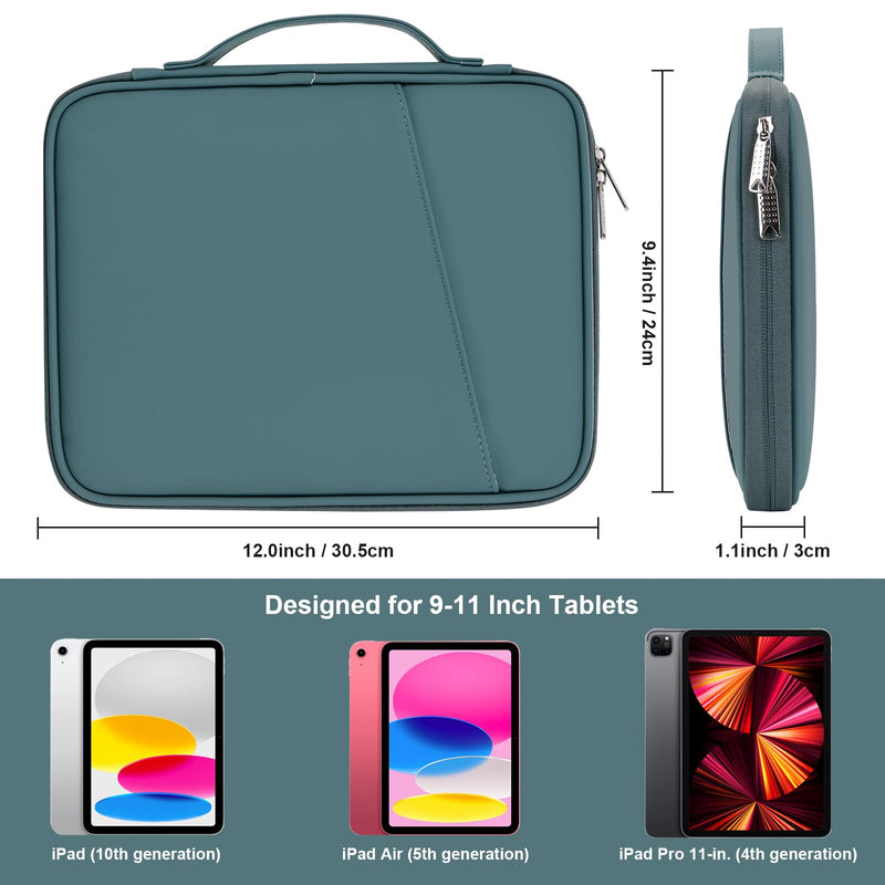  [AUSTRALIA] - 11 Inch iPad Travel Case Organizer, Padded Protective Tablet Carrying Sleeve Bag for iPad Pro 11 (2022-2018), iPad 10.9 (10th Gen), iPad Air (5/4th Gen), Galaxy Tab A8/A7/S8/S7 (PU-Teal Blue11) PU-Teal Blue11