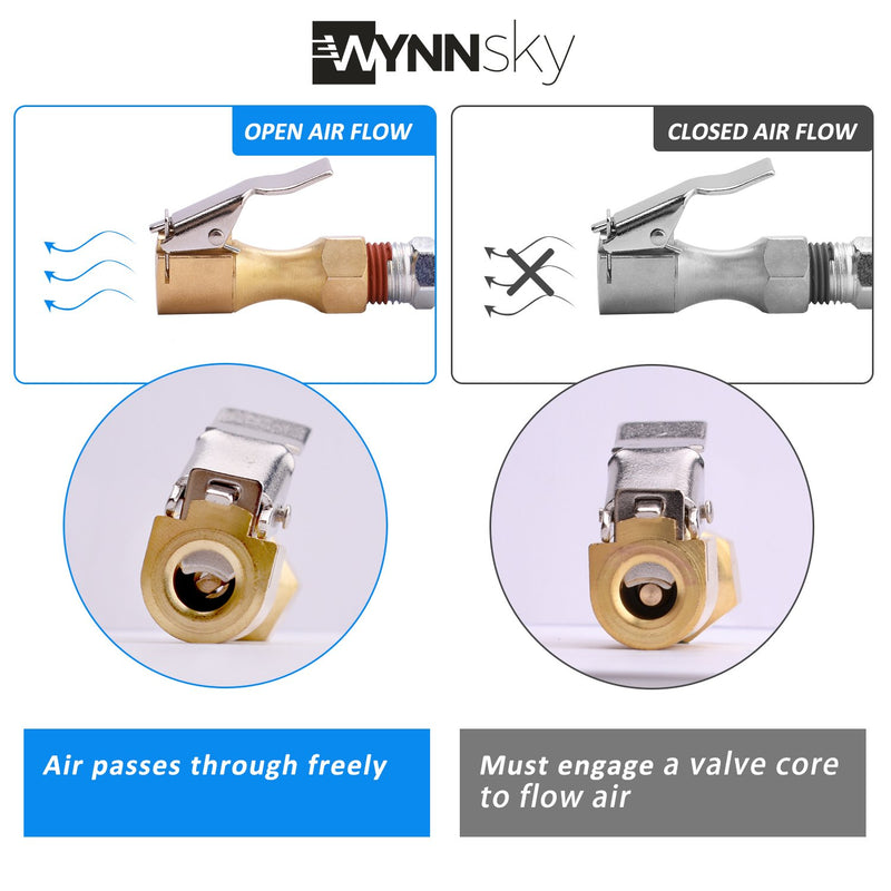  [AUSTRALIA] - WYNNsky Air Chuck 1/4 inch Heavy Duty Open Flow Straight Lock On Tire Chuck with Clip for Inflator Gauge Compressor Accessories 2 Pack