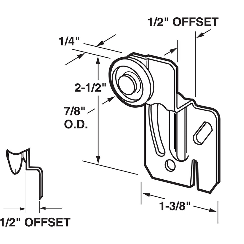  [AUSTRALIA] - Prime-Line MP6501 Closet Door Roller with 1/2-Inch Offset and 7/8-Inch Nylon Wheel, Pack of 2, 2 Piece