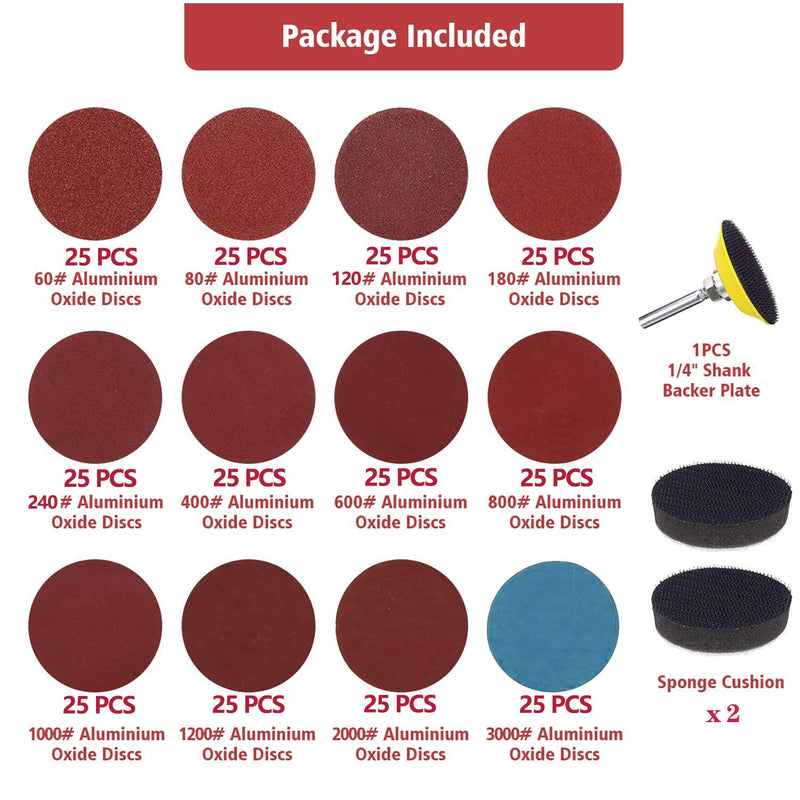  [AUSTRALIA] - 300PCS Sanding Discs Pad Kit, 2 Inch Hook and Loop Sanding Pad with Shank Backer Plate and Soft Foam Buffering Pad, Sandpaper Disc for Drill Grinder Rotary Tools Assorted 60-3000 Grits