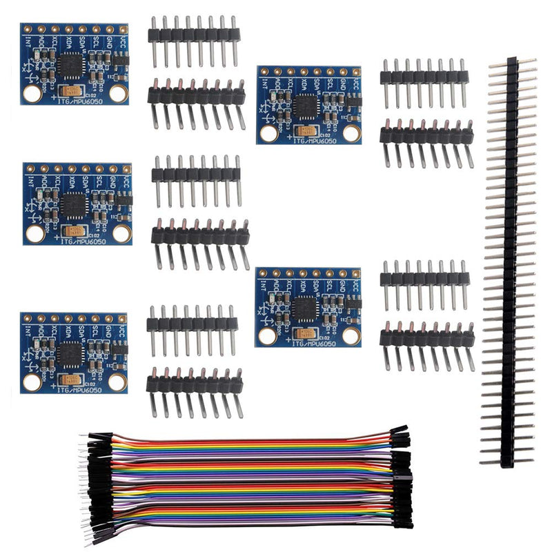  [AUSTRALIA] - Wishiot 5 x MPU-6050 Accelerometer Sensor, 6 dof Tri-Axis Accelerometer Gyro Sensor, IMU with 1 x 40 Pin Male Header and 1 x 40 Pin Male to Female Dupont Cable