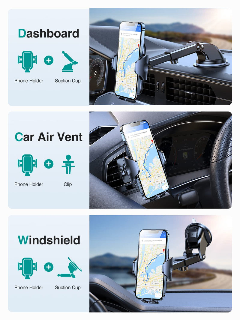  [AUSTRALIA] - VICSEED Dash Phone Mount for Car - [Off-Road Stable][Thick Case & Big Phones Friendly] 3 in 1 Car Phone Holder Mount Suction Cell Phone Holder Car Dashboard Windshield Air Vent Car Mount for iPhone Wooden Carbon Black