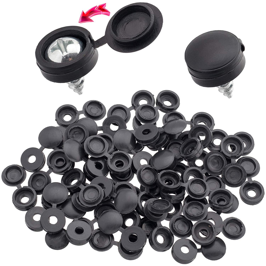  [AUSTRALIA] - PAGOW 50 Pcs Plastic Black Hinged Screw Cover Caps, Premium Durable Washer Flip Tops for Screw Protection Covers(Black) 50pcs black