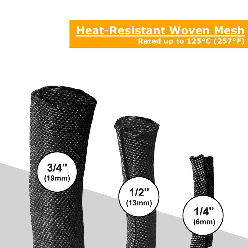  [AUSTRALIA] - MGI SpeedWare Woven Mesh Split-Sleeve Wire Loom for High-Temperature Automotive Harness and Home Cable Management - 25 feet (1/4") 1/4"