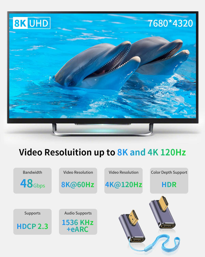  [AUSTRALIA] - Duttek 8K 90 Degree HDMI Adapter, Left&Right Angle HDMI Adapter 48Gbps, UHD HDMI 2.1 Male to Female Extender Connector with 8K@60Hz, 4K@120Hz, for HDTVs, PC, Laptop (2 Pack) Left and Right Angle