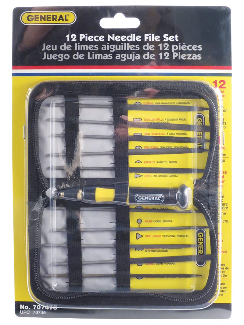  [AUSTRALIA] - General Tools 707475 Swiss Pattern Needle File Set, 12-Piece, Black, Set of 12 and Handle