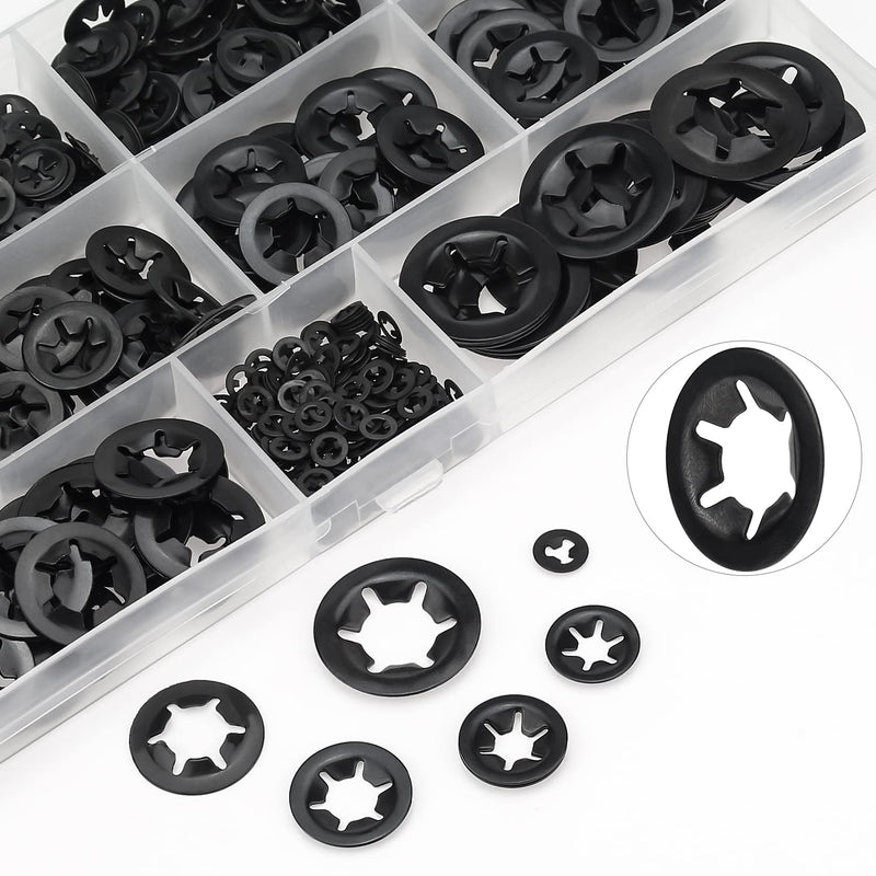  [AUSTRALIA] - HELIFOUNER 360 Pieces 9 Sizes Internal Tooth Star Lock Washers, Quick Speed Locking Washers, Push Nuts, Speed Clips Retaining Clips Fasteners Assortment Kit