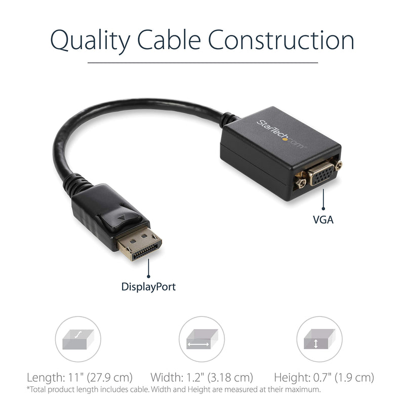 StarTech.com DisplayPort to VGA Adapter - Active DP to VGA Converter - 1080p Video - DisplayPort Certified - DP/DP++ Source to VGA Monitor Cable Adapter Dongle - Latching DP Connector (DP2VGA2) - LeoForward Australia