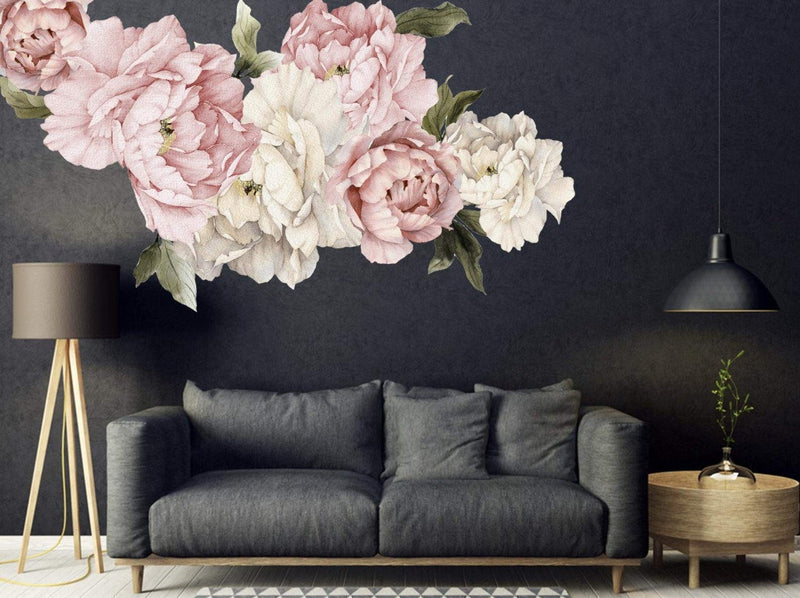 Murwall Floral Peonies Wall Decal, Peony Bouquet Flowers Removable Peel and Stick Wall Sticker - LeoForward Australia